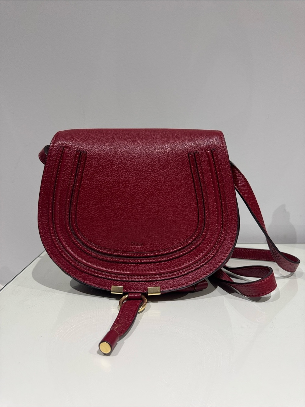 Chloe Red Leather Medium Saddle Crossbody